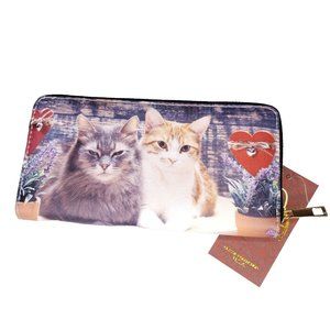 Kitty Cat Love Printed Zip Around Wallet Kitten Faux Leather Christmas Gift
